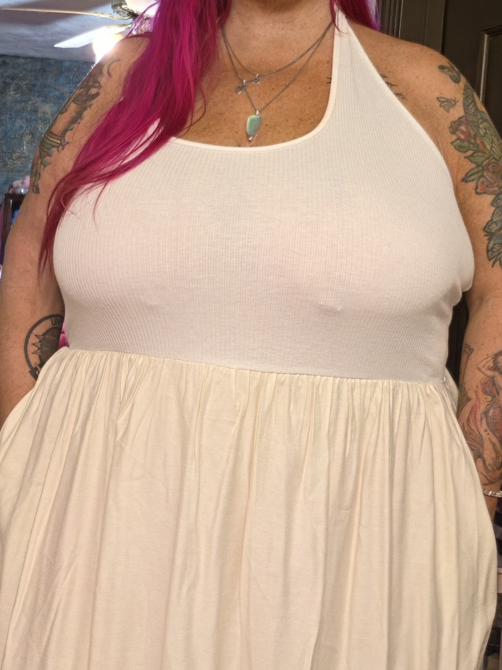 Cream/White Ribbed Halter Sundress NWT Fashion NOVA